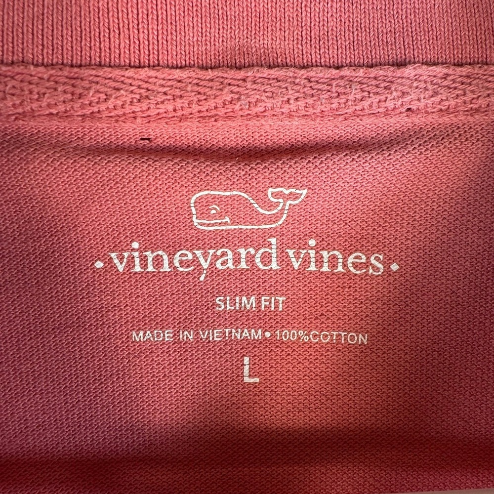 Vineyard Vines Mens Slim Fit Cotton Pique Polo Shirt Salmon Pink Large Logo - Picture 2 of 6